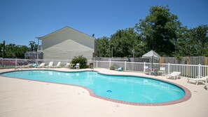 Jump into the community swimming pool with the kiddos! 1 min walk from our home!