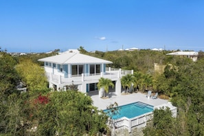 Aerial view - pool deck and patio space