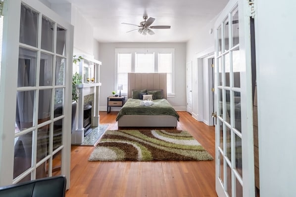 Queen bedroom with desk.