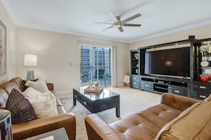 The main living area is furnished in a stylish, comfortable manner, making it easy to call this home away from home.