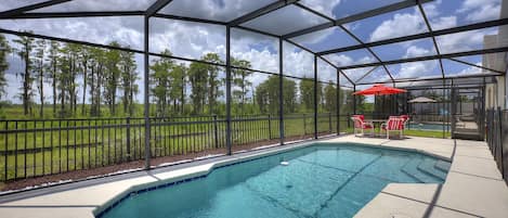 Swimming pool and fenced backyard 