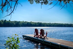 Spend your days on the sun-filled lakefront and dock