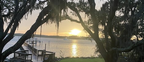 Beautiful view from screened porch at the ever changing sunset and water views