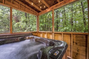 Hot tub in screened-in- deck