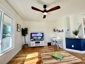 55" Smart TV and desk area