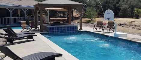 Solar heated saltwater pool & spa. View from your own back porch.