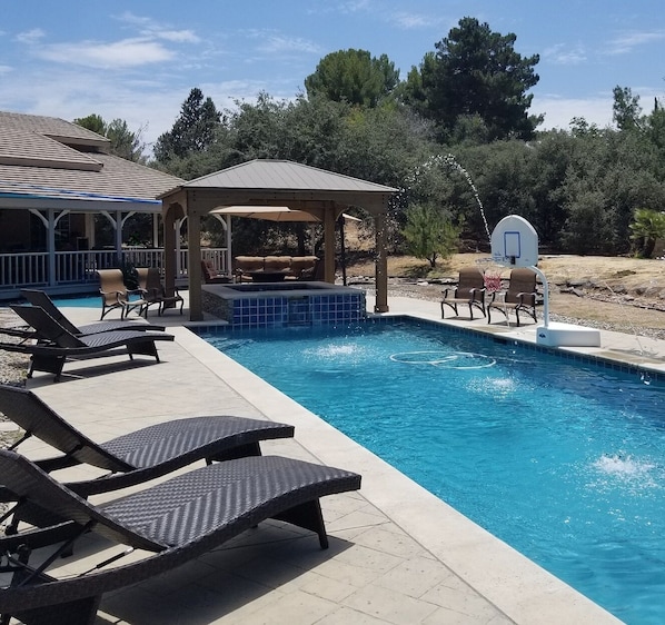 Solar heated saltwater pool & spa. View from your own back porch.