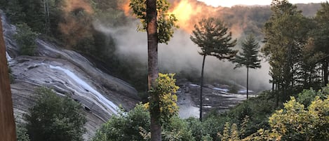 Morning sunrise at the “Barrow’s Den” in Pisgah Forest overlooking Waterfall