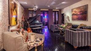 Piano in lounge area of the deck 