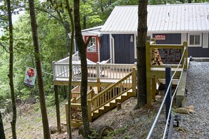 Deck stairway that also leads to lower level