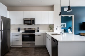 Modern stainless steel appliances in the kitchen