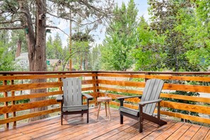 Comfortable seating on the deck perfect for enjoying a morning cup of coffee.