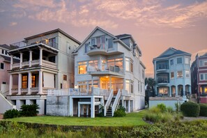 Three stories and multiple outdoor spaces.