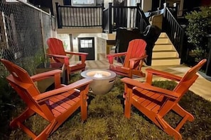 Fire pit & Adirondack chairs