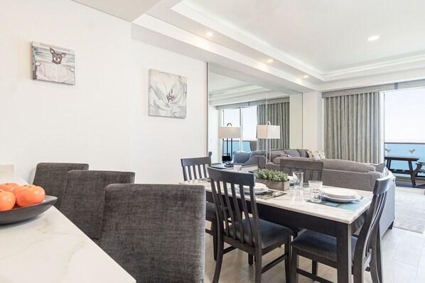 seating at counter and dining table