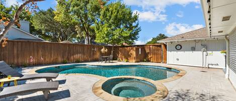 Private HEATED pool and hot tub/spa with high jets, fully fenced.