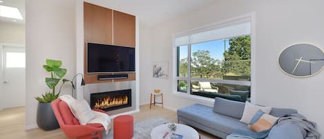 Spacious and contemporary living room.