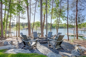 Fire pit at shoreline great for evening drinks and stories!