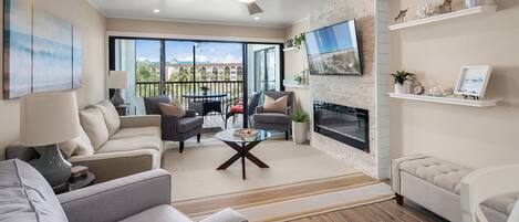 Living Room with Beautiful Bay views and Fireplace