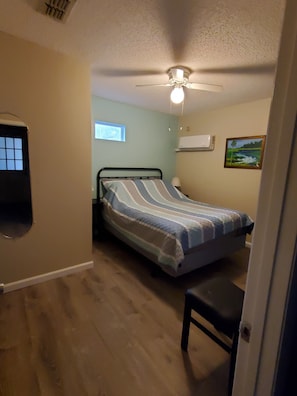 queen size bed, mini split A/C for your year round comfort