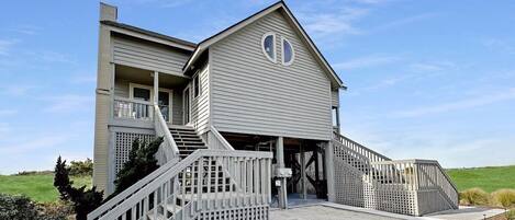 Front of the home situated at the tip of Topsail Island.