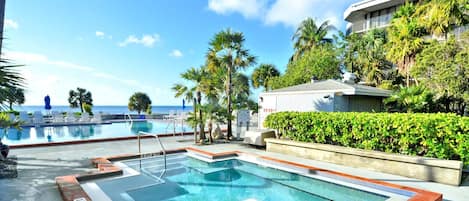 Take a dip in the hot tub and watch the sunset over the beach.