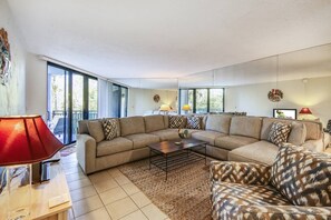 Spacious couch seating in the living area.