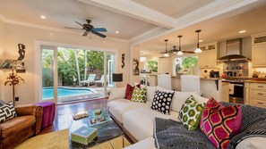 Head straight to the pool from the living area...