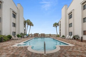 Pool #1 right outside the condo.  You can see the pool from the condo itself, open a window to communicate or you can also see the pool from the side of the balcony.  I have 4 children so I like to keep an eye on them.  