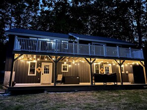 Relax in our cozy duplex under the starry sky for a peaceful evening retreat.