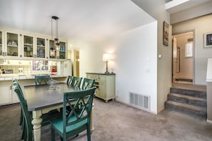 Dining area and kitchen. Unit 13 Lot 166, Pine Mountain Lake Vacation Rental, Ridgecrest Rendezvous.