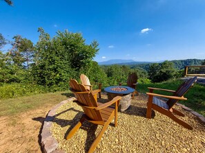 Large private fire pit with views