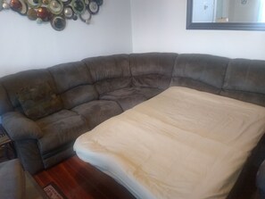 Pull-out double sofa bed with comfy mattress topper! 