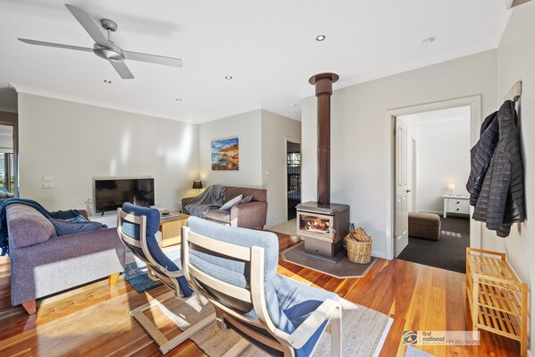 wood fire living room