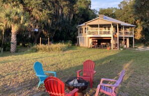 Backyard with fire pit