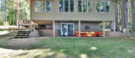 Lakeside view, kayaks are included with the rental.