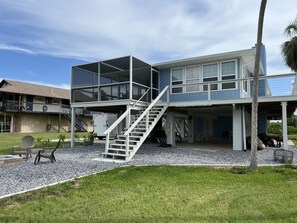 Back steps and enclosed patio