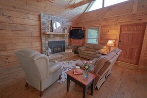 Living Room with Wood Burning Fire Place