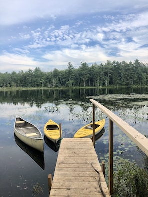 Canoe or kayaks are ready for your use.