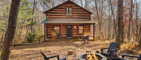 Covered front porch combined with the outdoor fire pit are the perfect outdoor escape.
