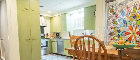 Larger kitchen area with seating