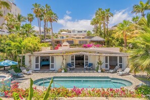 Sunny poolside patio