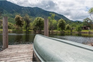 You can go boating on the pond next to the Cabin.