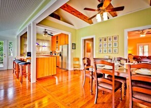 Kitchen off the indoor dining area.