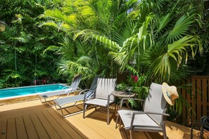 Seating area on the backyard patio.