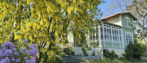 Beautiful veranda windows of this historic home