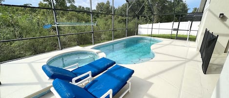 Swimming Pool and Hot Tub backing on the conservation