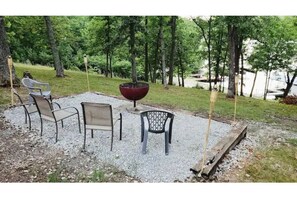 Fire pit area with lake view