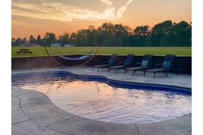 The heated saltwater pool is great for soaking anytime, night or day.