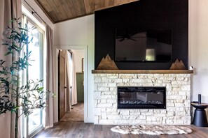 Fireplace in living room.